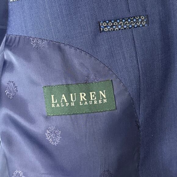 Lauren Ralph Lauren Wool Blend Blue Two Button Suit Jacket Blazer Size 46R - Picture 9 of 11